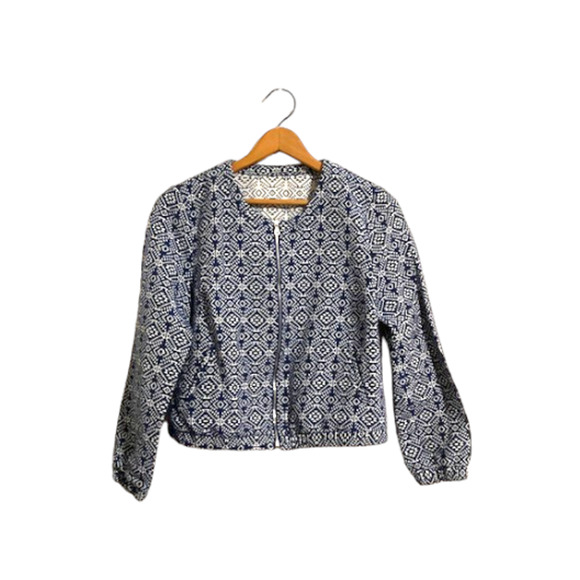 BLUE and White GEOMETRIC Pattern Jacket - Picture 1 of 7